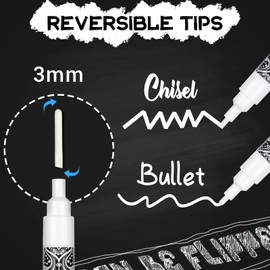 AOSUCO White Chalk Pens, 3mm Washable Liquid Chalk Markers with Reversible Tips (Round Tip & Chisel Tip) Chalk Pens for Blackboards, Window, Glass, Chalkboard, Jars, 3 Pack Wipeable Blackboard Pens
