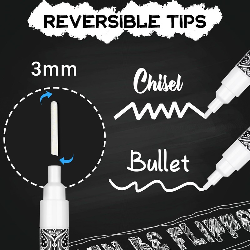 AOSUCO White Chalk Pens, 3mm Washable Liquid Chalk Markers with
