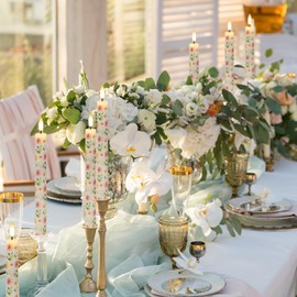 GenSwin Taper Candles Battery Operated with Remote, 4 Pack Spring Flameless Taper Candles with Flower Decals, Real Wax LED Candlesticks for Spring Home Decorations(Yellow Flower, 0.75”x9.65”)