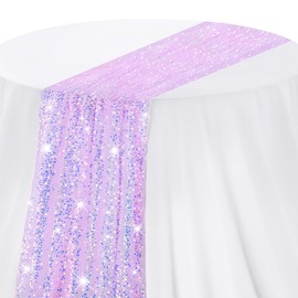 Purple Mermaid Table Runner with Iridescent Sequins - Glittering Table Decoration 63 x 300 cm for Wedding, Birthday, Party, Baby Shower & Christmas - Set of 4 Soft, Washable & Durable