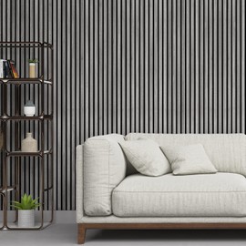 Slat Wood Wall Panels - Decorative & Sound Absorbing Contemporary Acoustic Slatted Wall & Ceiling Panelling (Grey Oak Sample 12CM)