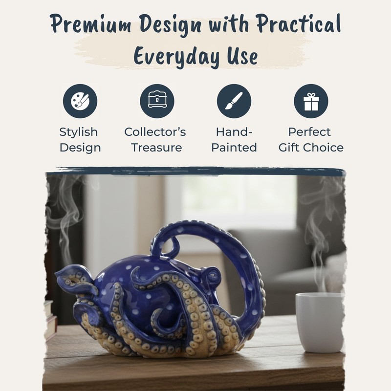 Blue Sky Ceramic 10" x 7" x 6.5" Blue Octopus