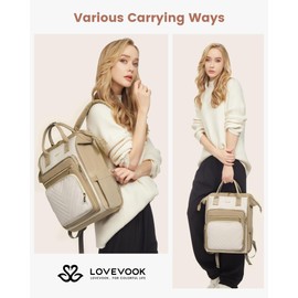 LOVEVOOK Laptop Backpack Womens, 15.6 inch Laptop Rucksack Bag for Women, Large Ladies Backpacks Waterproof School Bags with USB Port, Fashion Daypacks for Work Travel Teacher Nurse, Khaki Beige