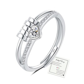 Anxiety Rings for Women Sterling Silver Ring, Fidget Ring Silver Rings for Women, Fidget Rings for Anxiety Women Adjustable Heart Thumb Rings Women CZ Spinner Rings Gift for Daughter Her