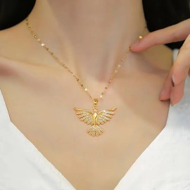 Collar Dije Ave Fenix Águila Ascendente Pájaro De Fuego Chapado En Oro De 18k Para Mujer Dama Elegante Con Piedra De Zirconia Cúbica
