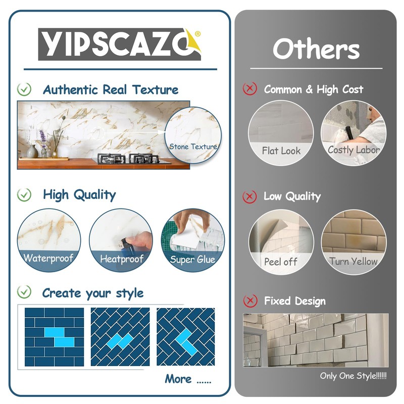 Yipscazo Peel and Stick backsplash 3 x 6 Inches 3D