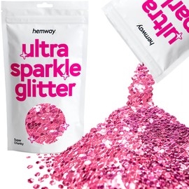 Hemway Premium Ultra Sparkle Glitter Multi Purpose Metallic Flake for Arts Crafts Nails Cosmetics Resin Festival Face Hair - Rose Pink - Super Chunky (1/8" 0.125" 3mm) 100g / 3.5oz