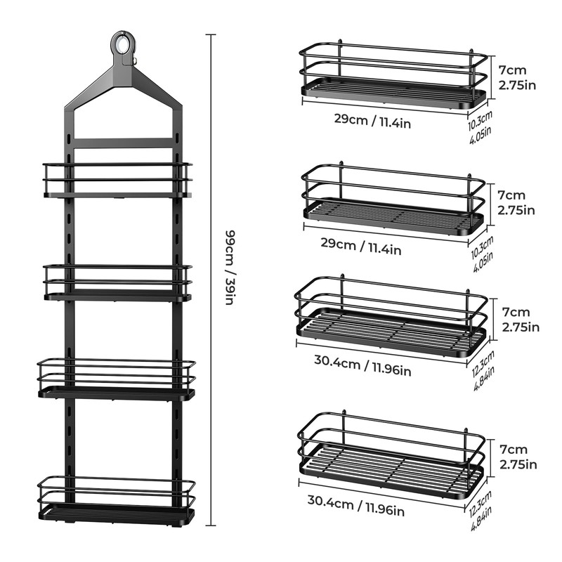 ODesign 4 Tier Height-Adjustable Shower Caddy Hanging Anti-Swing-Over The Shower