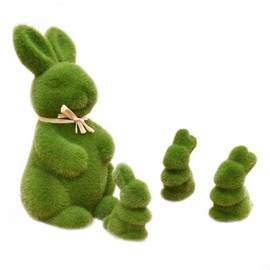 MAGICLULU 4pcs Easter Moss Bunny Figurine Green Flocked Rabbit Statue Imitation Moss Rabbit Sculpture for Home Office Decor