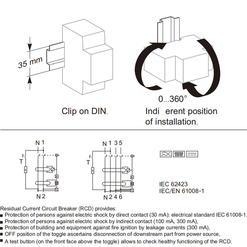 Warmfay FI Circuit Breaker 40A 300mA 4-Pin Residual Current Circuit