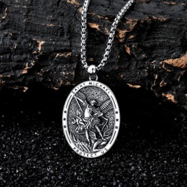 Oseew St Michael/St Christopher/St Benedict Necklace For men women 925 Sterling Silver Amulet Medal Jewelry St Medals Amulet Pendant Protection Jewelry 22"+2" Rolo Chain (with Gift Box), Sterling