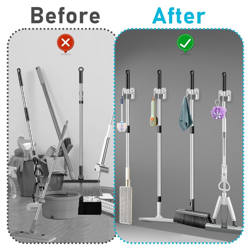 Wensdr 8 Pack Broom Holder Wall Mount, Stainless Steel Broom