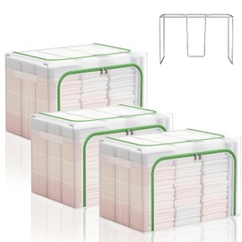 VIOPY 3Piezas Bolsas De Almacenamiento Con Soporte De Estructura De Acero | Cajas De Almacenamiento Transparente, Bolsas Para Guardar Cobijas Y Edredo