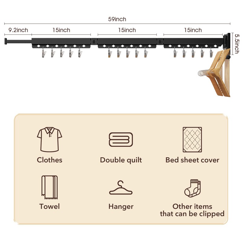 ZdwCyl Wall Mounted Clothes Hanger,Clothes Drying Rack,Laundry Drying Rack,Laundry Rack