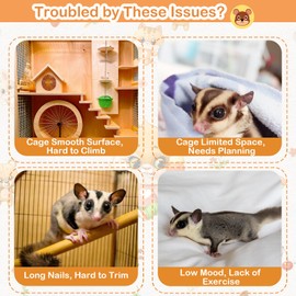 Sugar Glider Toys, 6Pcs Sugar Glider Mat, Self-Adhesive SugarGlider Cage Accessories for Sharpening Claws, Small Pets Enrichment Toys for Wall or Furniture