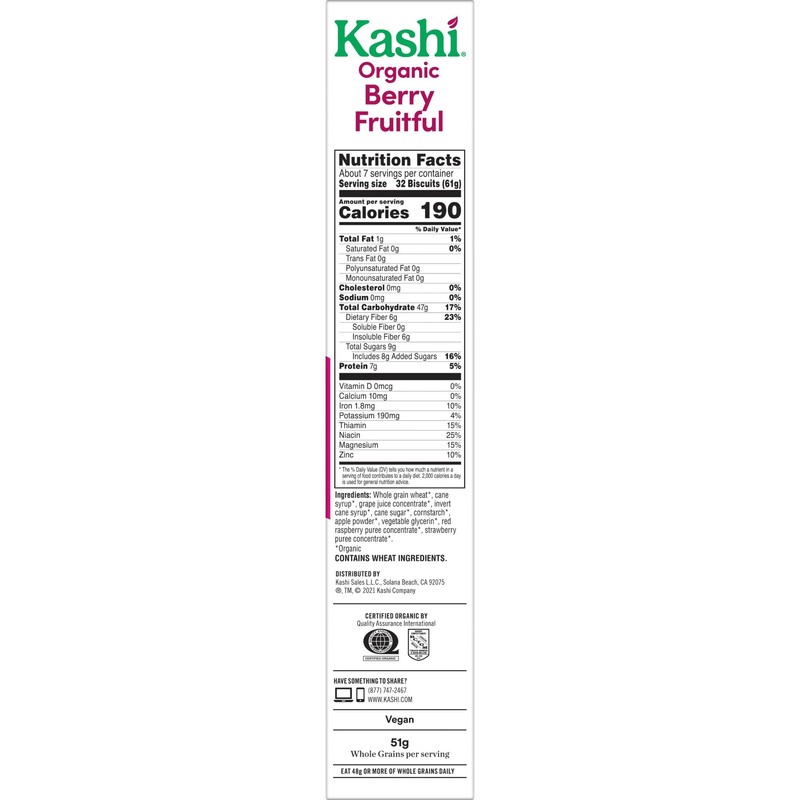 Kashi Breakfast Cereal, Vegan Protein, Organic Fiber Cereal, Berry Fruitful,
