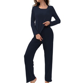 Bunanphy Soft Long Sleeve Floral Womens Pyjamas Set Two Piece Sleepwear Set Homewear Loungewear for Ladies #A Blue Small