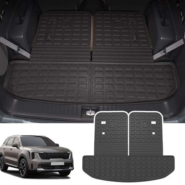 powoq Trunk Mat Compatible with 2021-2024 KIA Sorento/Hybrid/PHEV Cargo Liner with Backrest Mats Replacement for KIA Sorento 2021 2022 2023 2024 Accessories(Trunk Mats with Backrest Mat)