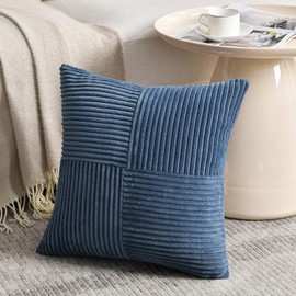 Fancy Homi Dusty Blue Big Decorative Throw Pillow Covers 24x24 Inch for Living Room Couch Bed Sofa, Rustic Farmhouse Boho Home Decor, Soft Corss Corduroy Patchwork Accent Square Cushion Case 60x60 cm