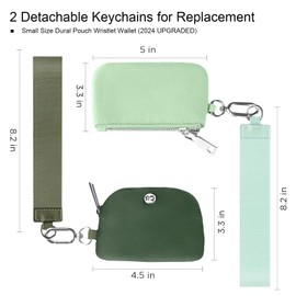 Babysun Mini Zip Around Dual Pouch Wristlet With 2 Straps Wristlet Keychain Wallet for Women Coin Purse Small Cute for Teen Girl, Olive Green, Fashion