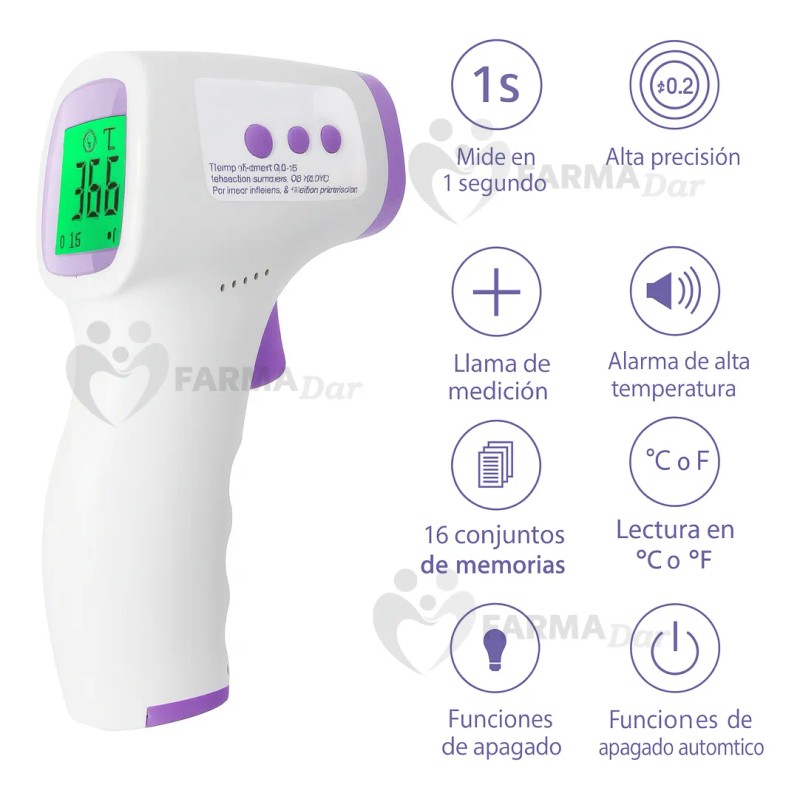 Termometro Digital Infrarrojo Medico De Frente Sin Contacto Blanco