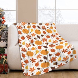JOOCAR Flannel Throw Blanket Fall Pumpkin Autumn Leaves Cozy and Soft Plush Warm Blankets for Bed Couch Living Room Sofa Chair