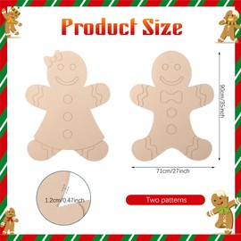 Quzzil 2 Pcs 35in Wood Gingerbread Man Cardboard Cutout Standup Life Size Wood Gingerbread Man Decor Unfinished Wooden Standing Gingerbread Man Cutouts Booth Prop for Christmas Party DIY Decoration