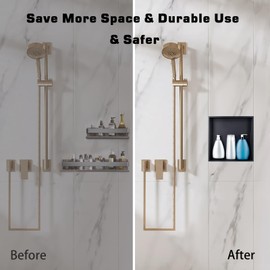 Elefloom Shower Niche, Stainless Steel Modern Bathroom Niche, No Tile Needed Recessed Shower Shelf Organizer for Storage, Black, 12"×12"