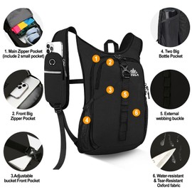 Seektop 15L Small Hiking Backpack for Women Men, Foldable Packable Backpack with Phone Pocket, Lightweight Travel Daypack for Hiking Camping Outdoor (Black)