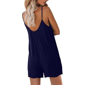 AGUCEG Women's Summer Short Straps Jumpsuit Sexy V-Neck Jumpsuit Women's Summer Oversize Loose Pockets Jumpsuit, blue, L