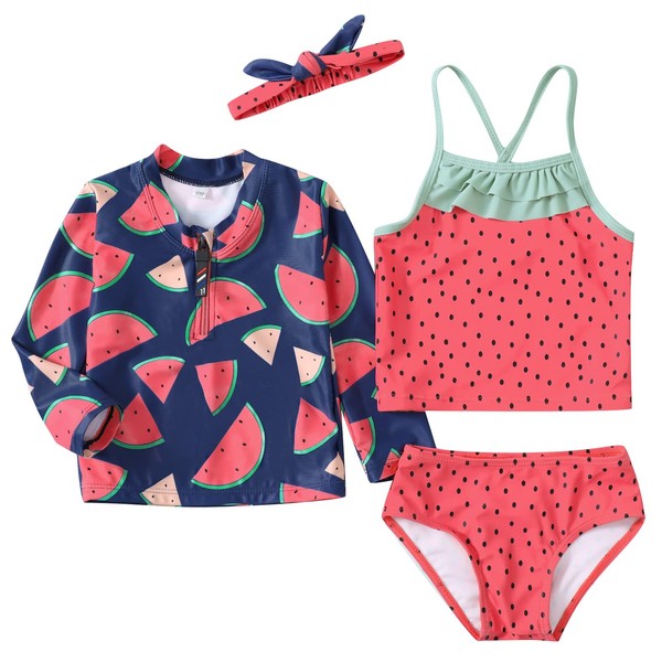 Toddler Baby Girls' 4-Piece Rashguard Sets Sun Protection Watermelon Print