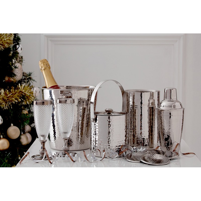 Premier Housewares 508910 Ice Bucket - Hammered Stainless Steel H14
