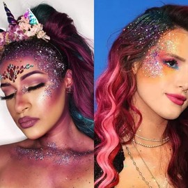 Go Ho Purple Body Glitter Gel 50ML,Singer Concerts Face Glitter Makeup,Holographic Long Lasting Chunky Sequins Glitters for Eye Lip Hair Nails,Festival Rave Accessories,04 Purple Glitter