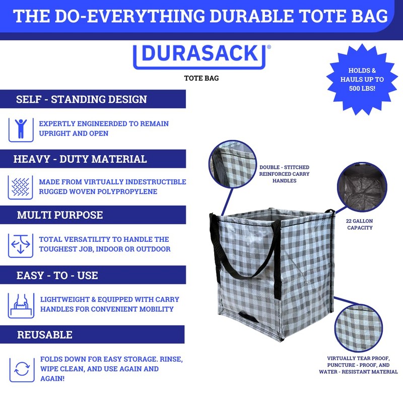 DURASACK Heavy Duty Storage Tote Bag 22-Gallon Rugged Woven Polypropylene
