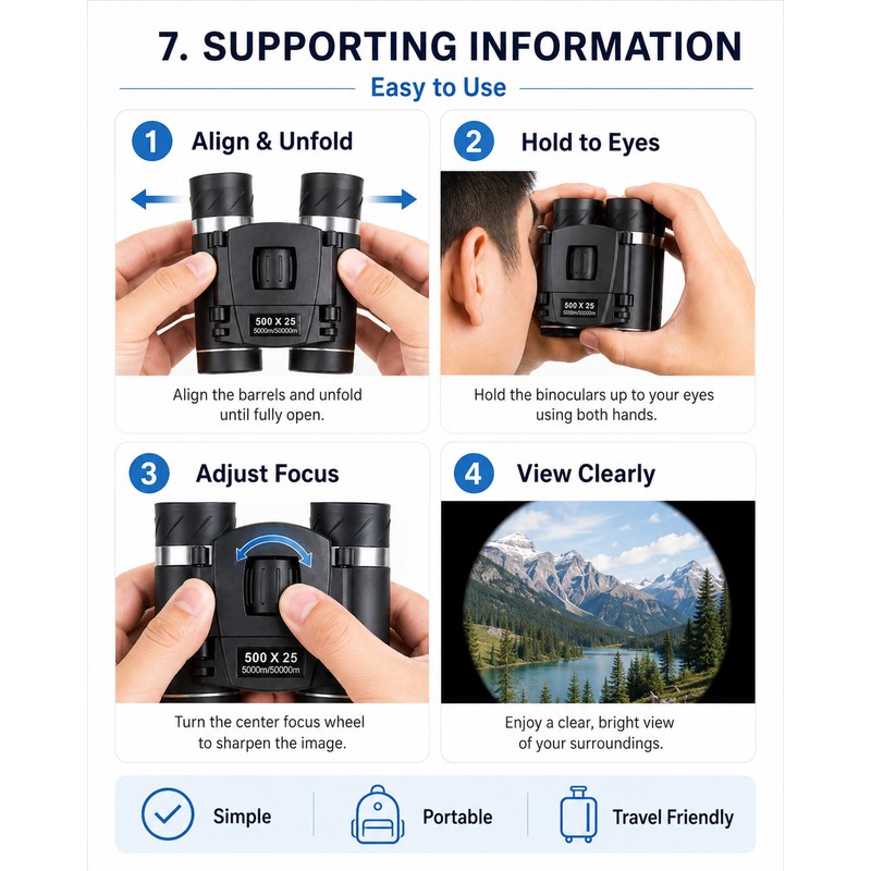 Compact 8x21 Binoculars for Travel & Birdwatching – Lightweight Folding