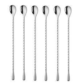 6 Pcs 12 Inch Bar Mixing Spoon Cocktail Spoon Stainless Steel Bar Long Spoon With Spiral Pattern