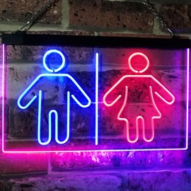 Toilet Man Woman Male Female Washroom Toilet Restroom Dual Colour LED Bar Light Neon Light Advertising Neon Sign Blue & Red 300 x 210 mm st6s32-i3047-br