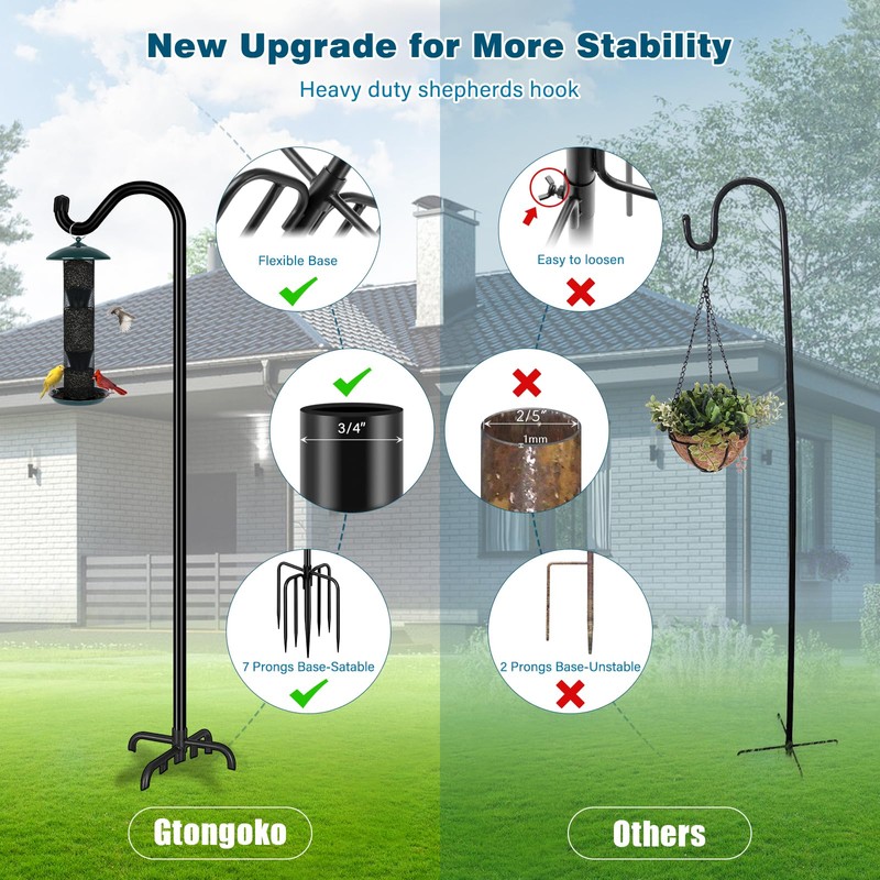 Gtongoko Tall Shepherds Hook for Outdoor, 108 Inch Bird Feeder