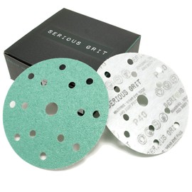 Serious Grit - 6-Inch 15-Hole 40 Grit Sanding Discs - Heavy-Duty Hook & Loop Film Discs - Sandpaper for Random Orbital Sanders - 25 Pack Box