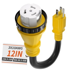 50 Amp to 15 Amp 110V RV Adapter Plug, 15A Male to 50A Female RV Power Adapter with Twist Lock Plug, Dogbone Electrical for Camper, NEMA 5-15P SS 2-50R, 10/3 STW Cord 12" Yellow