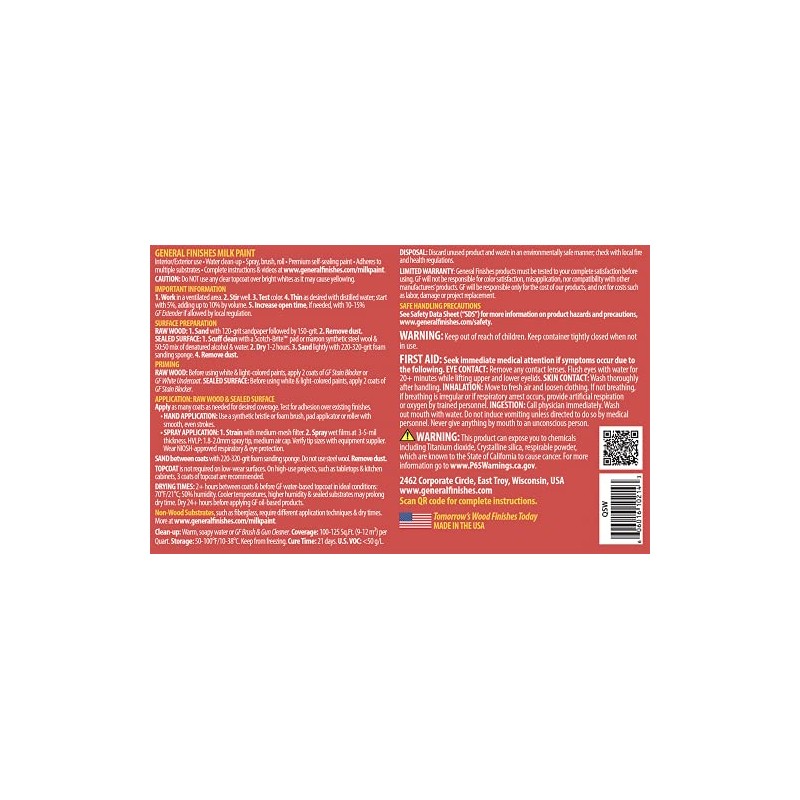 General Finishes Water Based Milk Paint, 1 Pint, Snow White