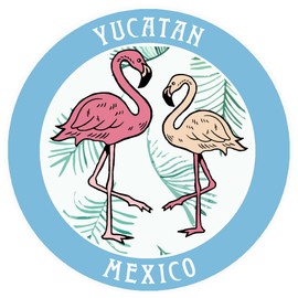 Blue Heron Two Flamingos Yucatan Mexico Car Truck Window Bumper Sticker Decal Souvenir - Columbia Blue