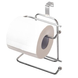 Basicwise Over-The-Side Tank Double Toilet Paper Holder Compact Modern Bathroom Organizer Practical Storage Rack for Extra Rolls Offering Quick & Easy Access for Everyday Use, Silver