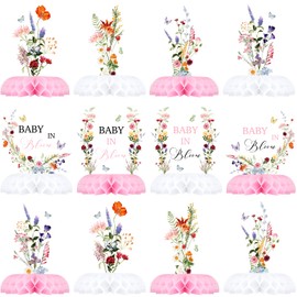 Baby in Bloom Table Centerpieces – 12PCS Floral Baby Shower Decorations for Girl, Pink Spring Garden Baby in Bloom Party Supplies, Wildflower Baby Table Decor