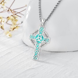 LOOVE Celtic Cross Necklace Sterling Silver Trinity Knot Necklace for Women Turquoise Celtic Knot Cross Necklace Irish Trinity Necklace Celtic Cross Jewelry Magic Wiccan Pagan Amulet Jewelry