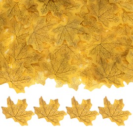 M METERXITY 200-Pack Artificial Maple Leaves, Fake Fall Leaves Faux Autumn Leaves for Thanksgiving/Wedding/Party/Wreaths Decor/Scrapbooking Crafts [Light Yellow]