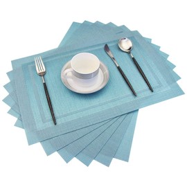 PIGCHCY Placemats,Heat Insulation Non Slip Plastic Placemats,Washable Easy to Clean Woven Vinyl Kitchen Stain Resistant Placemats for Dining Table Set of 6 (Sky Blue)