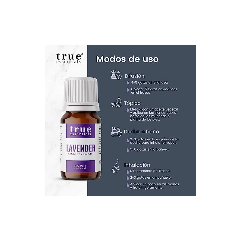 Lavender Oil, Aceite Esencial de Lavanda 15ml True Essentials. Colección