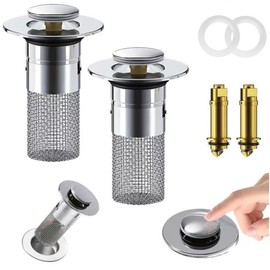 2 Stainless Steel Floor Drain Filters, Bathroom Sink Stopper Hair Catcher, Removable Stainless Steel Filter Basket Hair Catcher, Isolating Odor Pop Up Sink Drain Filter, Silver