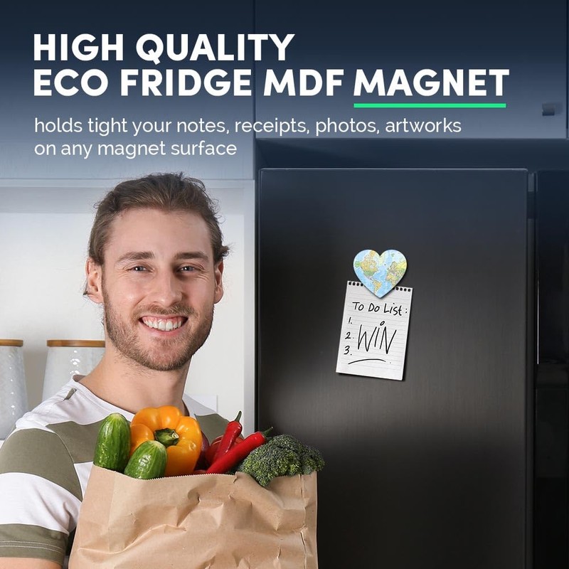 1x Heart MDF Magnet 6cm - World Map Globe Earth